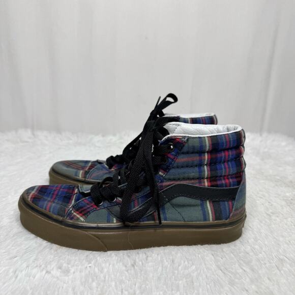VANS / green red blue tartan plaid classic high top lace up sneakers / 6 - Picture 3 of 9
